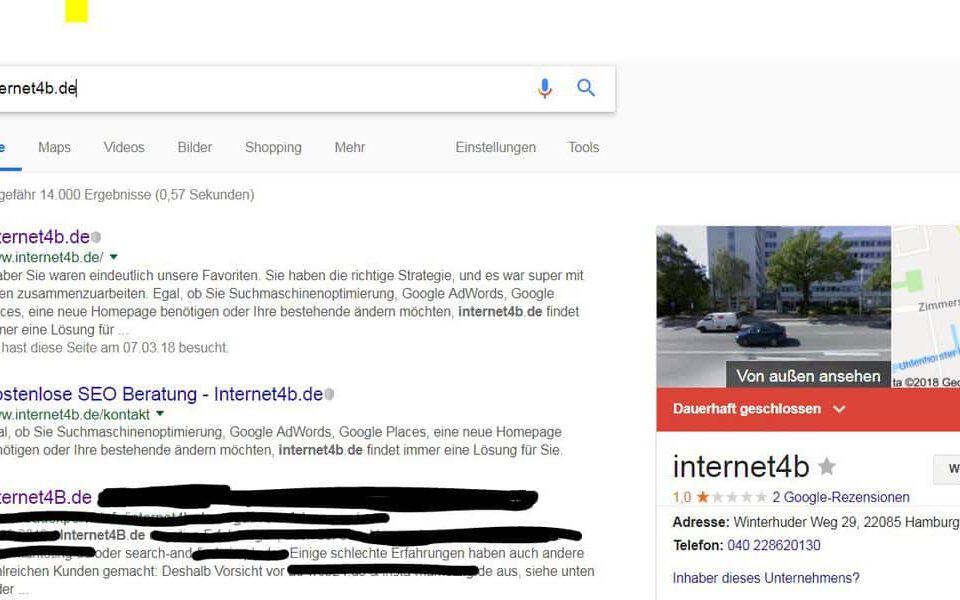 dauerhaft geschlossen Internet 4B