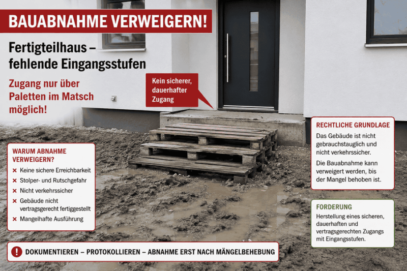 Abnahme verweigert – Fehlende Eingangsstufen am Fertighaus