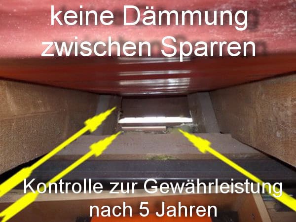keine Dämmung zwischen Sparren zur Bauabnahme in Stuttgart